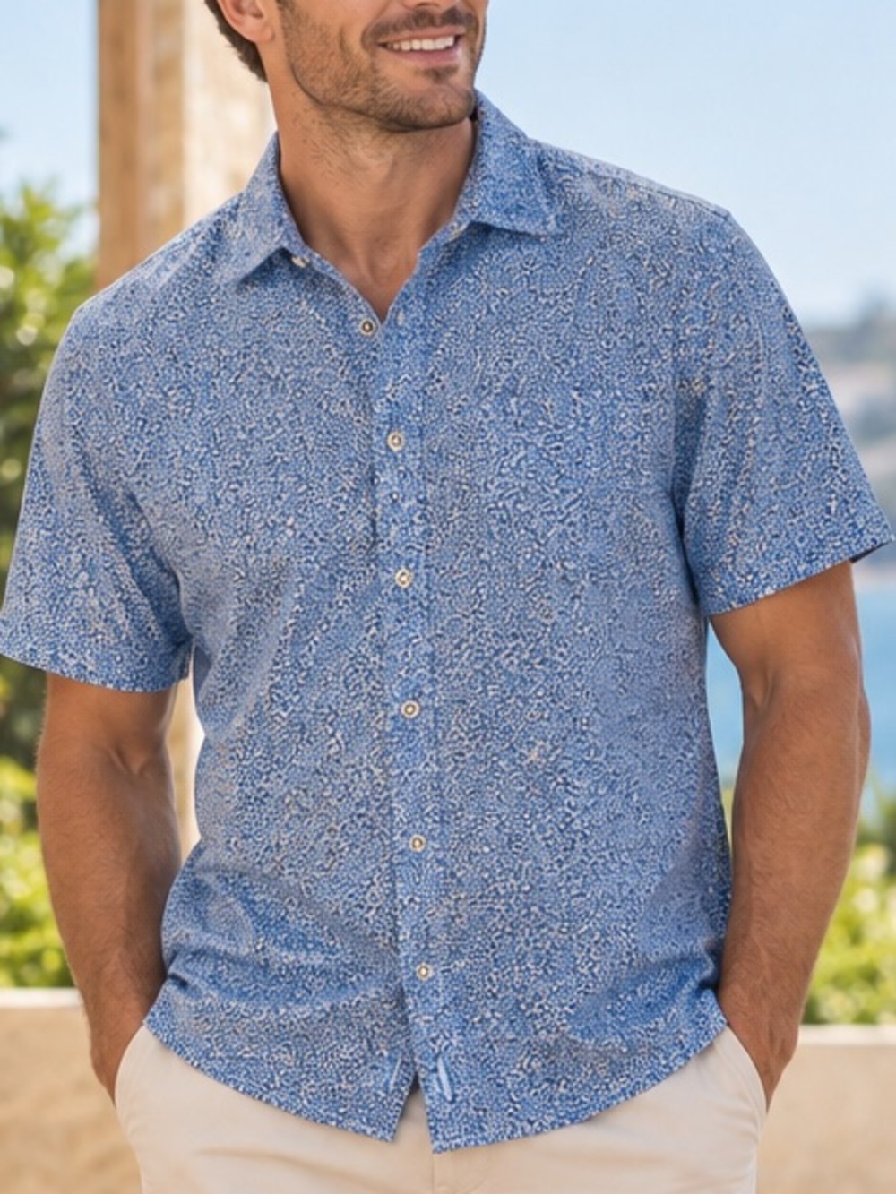 johnnie-O Waylan Hangin’ Out Maliblu Performance Button Up Shirt Large